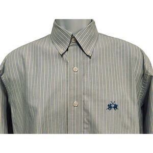 LA MARTINA MENS SHIRT DRESS BUENOS AIRES STRIPED BLUE LOGO COTTON AUTHENTIC‎ M